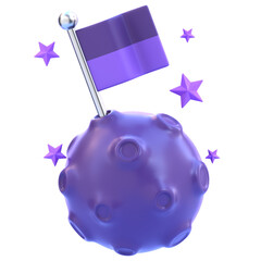 Flag on Moon 3D Icon &mdash; Space Exploration Symbol, Lunar Achievement, Futuristic Astronaut Relic, Cosmic Discovery, and Galactic Landmark for Games, Apps, and Creative Design Projects