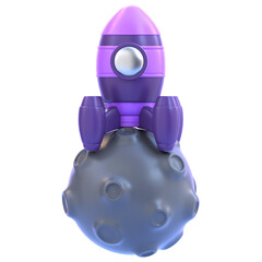 Moon With Rocket 3D Icon &mdash; Space Exploration Symbol, Futuristic Rocket Launch, Lunar Mission Relic, Cosmic Discovery, and Galactic Artifact for Games, Apps, and Creative Design Projects