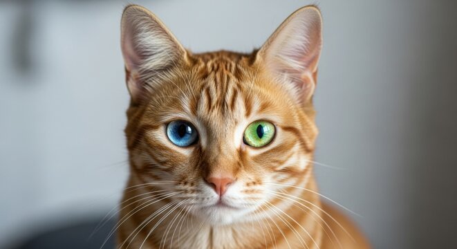 Stunning ginger cat with blue and green eyes staring directly. - Powered by Adobe