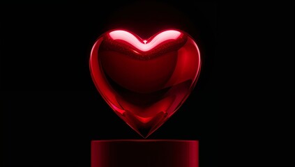 黒背景で際立つ光沢ハートの高級感イラスト