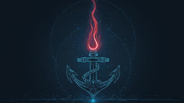 Abstract anchor symbol with flame design on dark background illustration