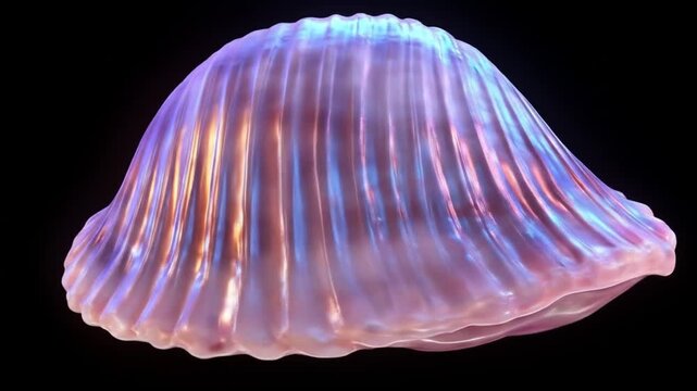 Iridescent seashell displayed against a black background