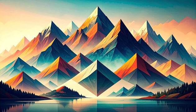 Colorful mountain range reflected in lake