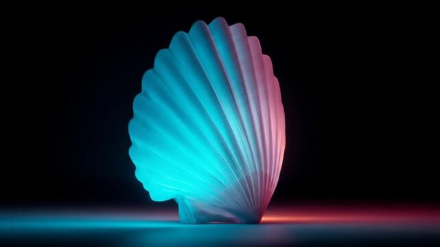 Illuminated seashell on black background conceptual composition