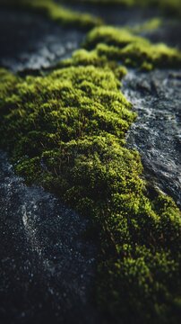 Closeup of Green Moss on Stone