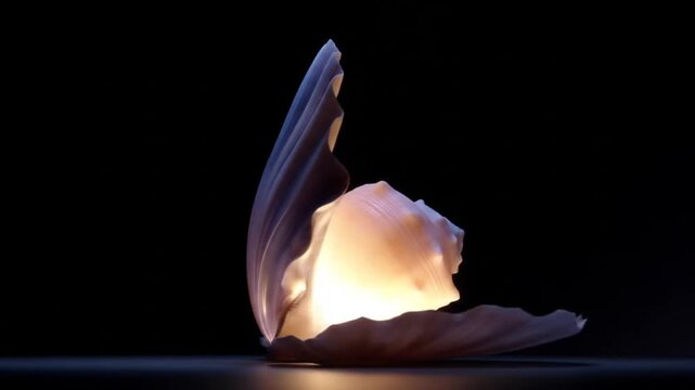 Glowing seashell illuminated against a dark background