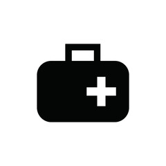 Simple monochrome icon of a medical bag with a white cross. A versatile vector graphic representing first aid, healthcare, and emergency assistance, isolated on a white background