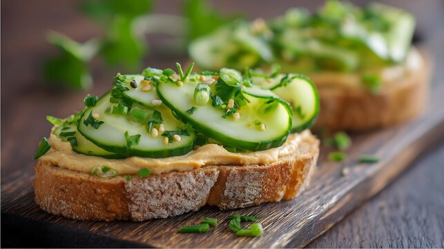 Cucumber and Hummus Toast
