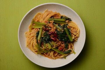 小松菜とツナのトマトソーススパゲティー