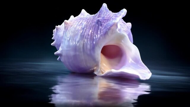 Close up of a textured seashell with soft hues and surface reflection