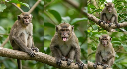 Obraz premium Monkeys on tree branches in a natural environment with lush green foliage