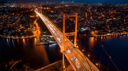 Istanbul Fatih Sultan Mehmet Bridge at Night