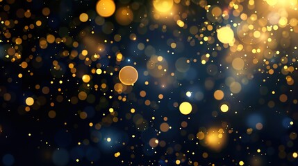 Abstract golden bokeh lights glowing on dark background