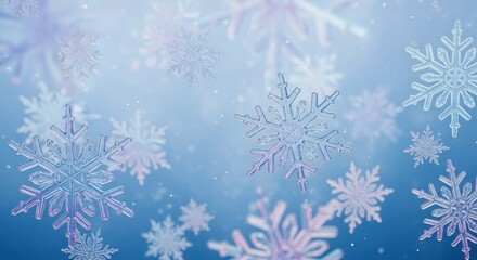 Falling snowflakes on blue gradient background, winter holiday concept
