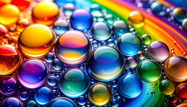 Colorful oil droplets on water, rainbow hues (1)
