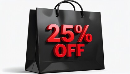 Discount Shopping Delight: A striking black shopping bag with a bold 25% OFF message, symbolizing enticing deals and savings for retail therapy.
