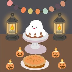 ハロウィンパーティーのテーブルに並ぶスイーツ