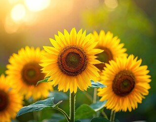 Obraz premium Bright Yellow Sunflowers in a Field at Sunset