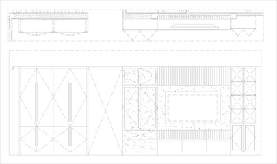 Interior Design Built-in Drawing for TV Wall and Wardrobe with Elevation View