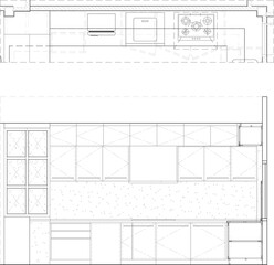 Drawings, built-in kitchen design, and the layout of the Pantry compartment.