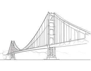 Obraz premium Linear drawing of a suspension bridge
