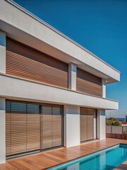 Fototapeta premium Modern Luxury Villa Exterior with White Roller Blinds