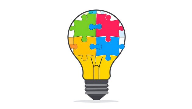 Colorful puzzle pieces inside a lightbulb