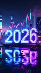 Neon 2026 financial growth in a futuristic city.