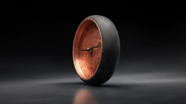 Modern clock design metallic and wood texture on dark background