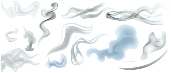 Various smoke and vapor illustrations on a white backdrop