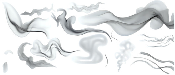 Collection of various swirling smoke or vapor illustrations