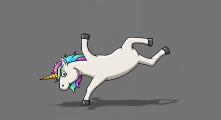 Cartoon unicorn balancing on a gray background creative illustration design element