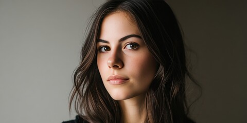 Fototapeta premium Natural Portrait of a Young Woman with Soft Lighting and Subtle Expression
