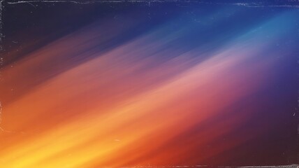 Abstract diagonal streaks of color in a gradient from yellow and orange to blue and purple with a distressed border