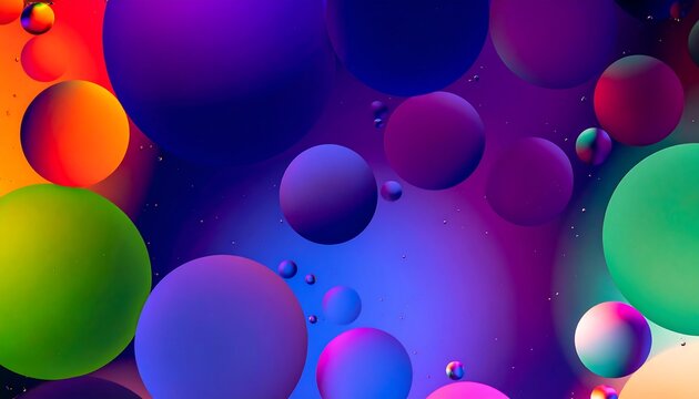 Colorful spheres of oil and water, vibrant hues