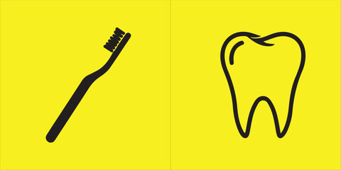 Vector art of toothbrush and tooth icon on yellow background