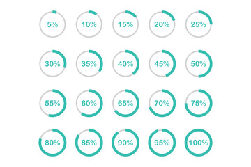 Ring percentage pie chart diagram or loading circle on white