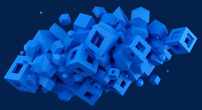 Abstract blue 3 d shapes composition against dark background