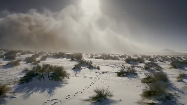 Desert Landscape with Swirling Dust Devil under Bright Sun Arid Environment Scenic Nature Background Loop Weather Climate Change Promotion Corporate Campaign