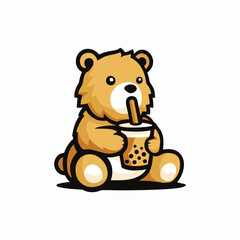 Cartoon bear drinking vector design art illustration