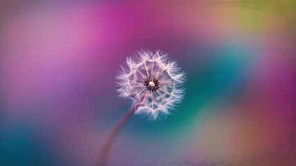 Dandelion Seed Head Against a Softly Blurred Colorful Gradient Background fluff wispy