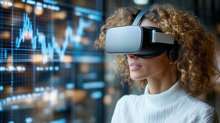 Virtual reality technology with financial data visualization immersive experience digital