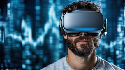 Virtual reality technology with financial data visualization immersive experience digital finance