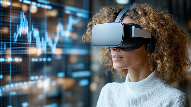 Virtual reality technology with financial data visualization immersive experience digital