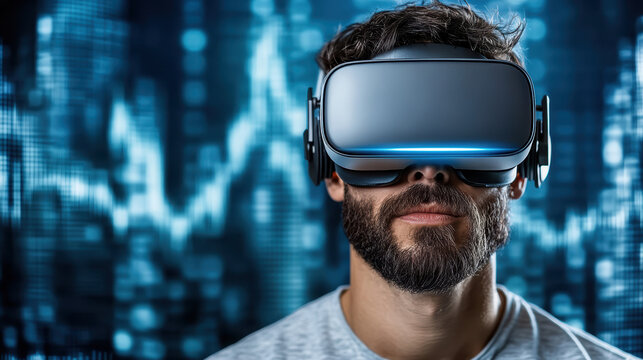 Virtual reality technology with financial data visualization immersive experience digital finance
