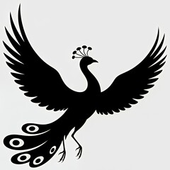 Obraz premium “Peacock Silhouette: Majestic Bird in Flight with Ornate Plumage in Artistic Design”