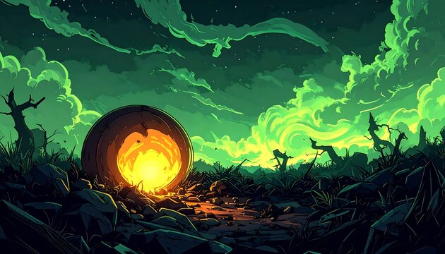 Eerie Glow - A Mysterious Orb in a Toxic Landscape.