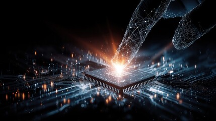 Fingerprint on Circuit Board with Blue Light Effect, Big Data Security and Digital Identity Concept, Biometric Technology for Business Growth