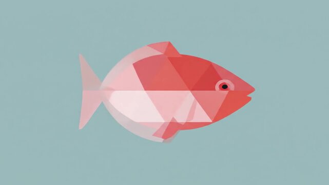 Geometric red fish illustration on teal background for design