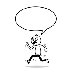 Fototapeta premium Stickman character frightened with square speech bubble Vector drawing of a scared stickman character with wide eyes and an empty square bubble for message.